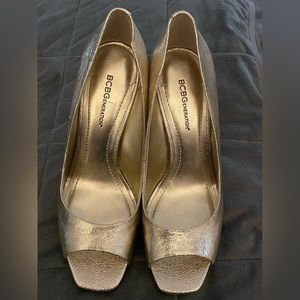 BCBGeneration Gold Peep Toe Heels